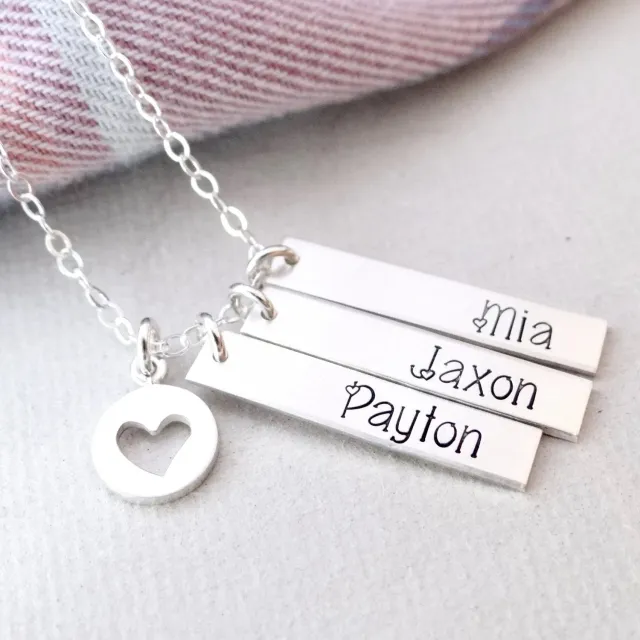 WordsByHeartCo My Whole Heart collana barretta 2 nomi argento