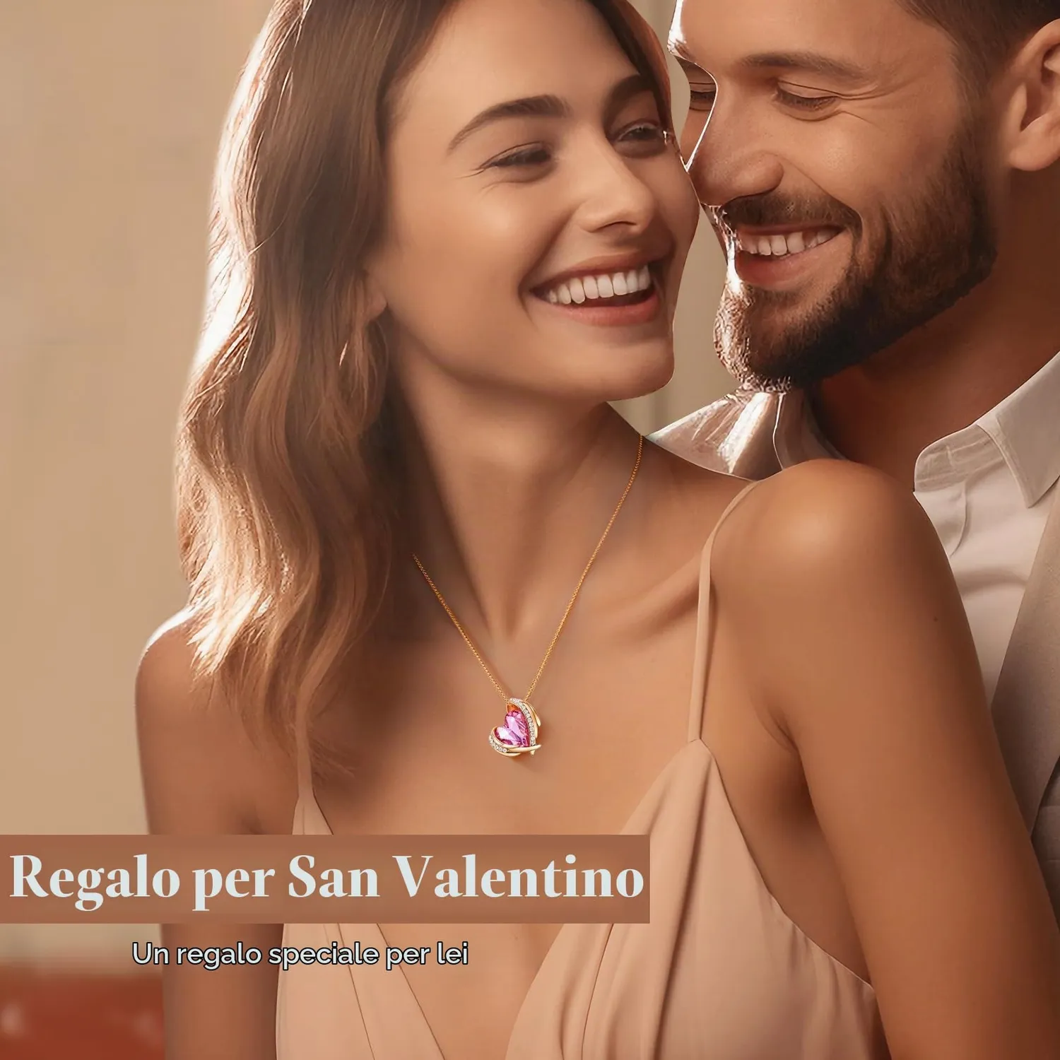 CDE collana cuore angelo oro rosa cristalli birthstone