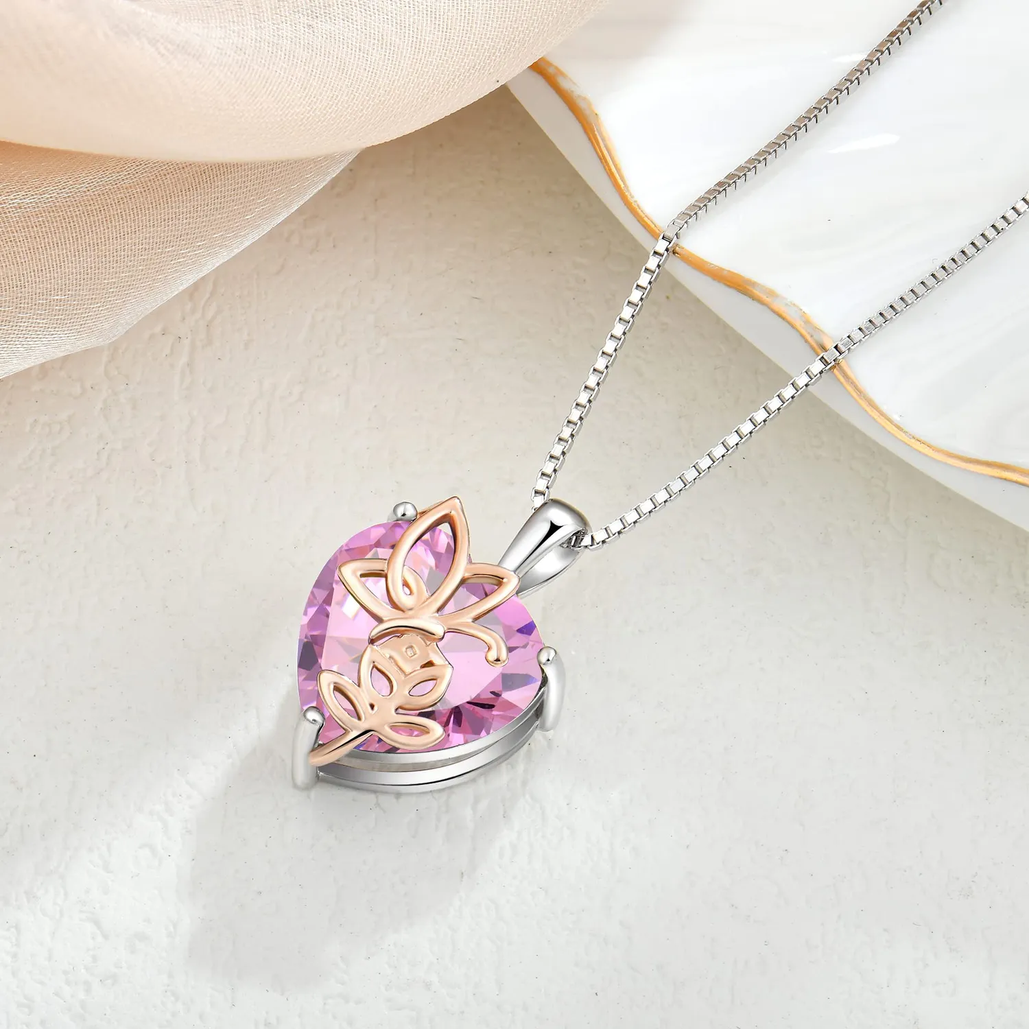 YL Rosa Farfalla Cuore collana argento 925 opale ottobre