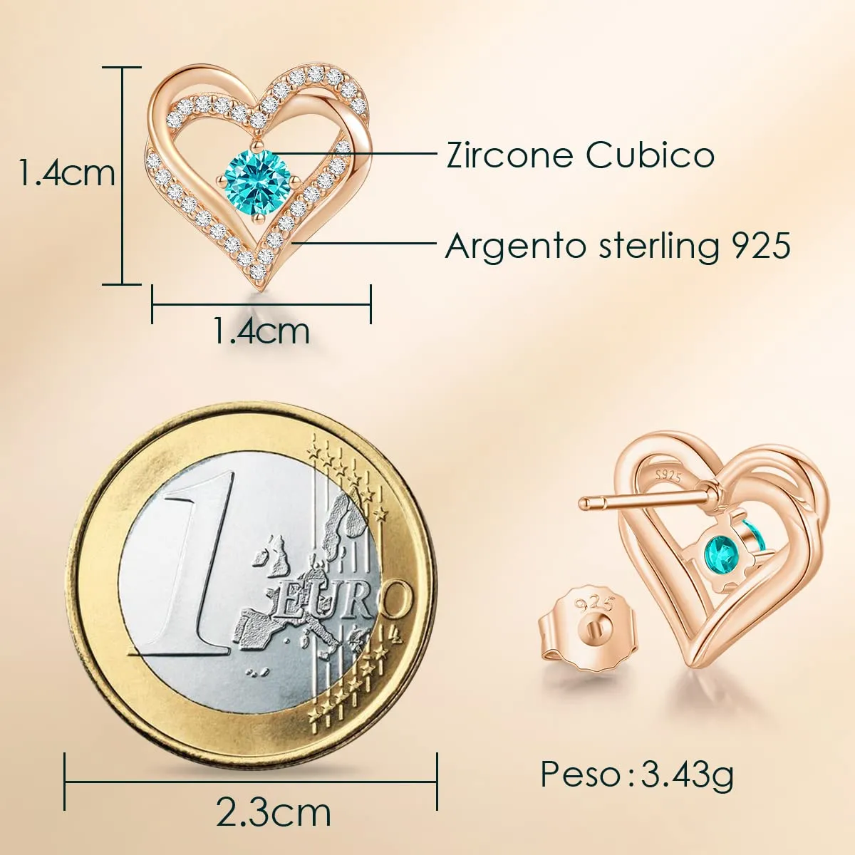 CDE Cuore Orecchini Argento 925 Oro Bianco