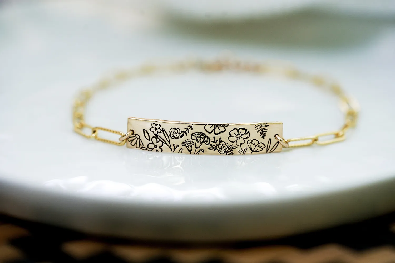 WordsByHeartCo Floral Bar bracciale paperclip argento 925 regolabile