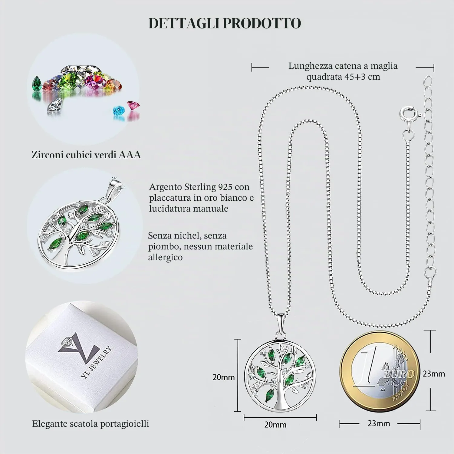 YL Albero della Vita collana argento 925 smeraldo
