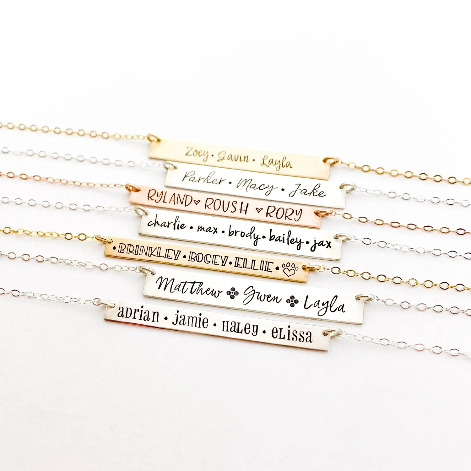 WordsByHeartCo Personalized Bar Collana argento small 16" incisa