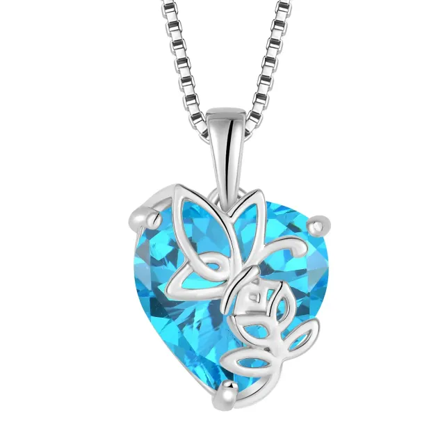 YL Cuore Rosa Farfalla collana argento 925 acquamarina marzo