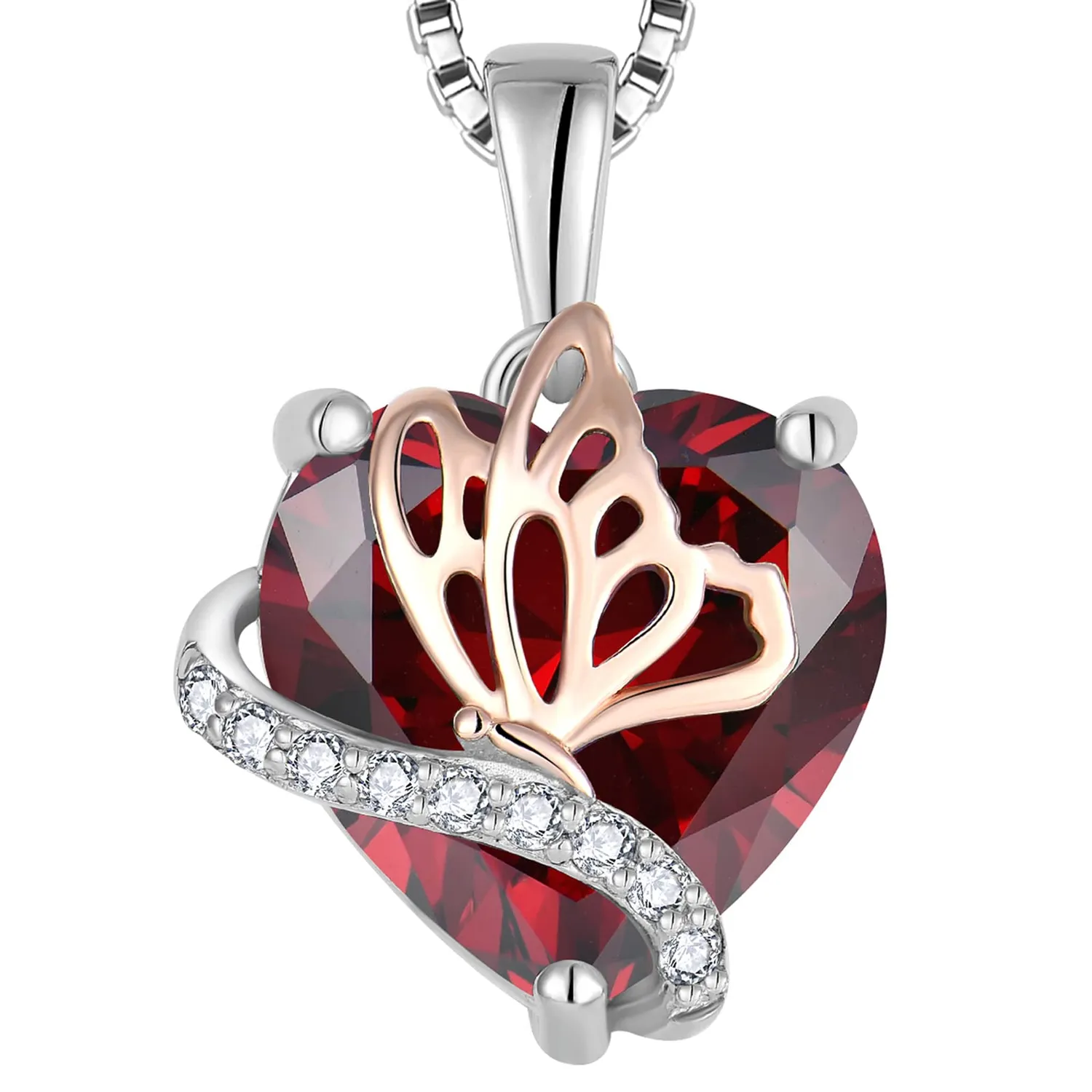 YL Farfalla Cuore collana argento 925 rubino luglio
