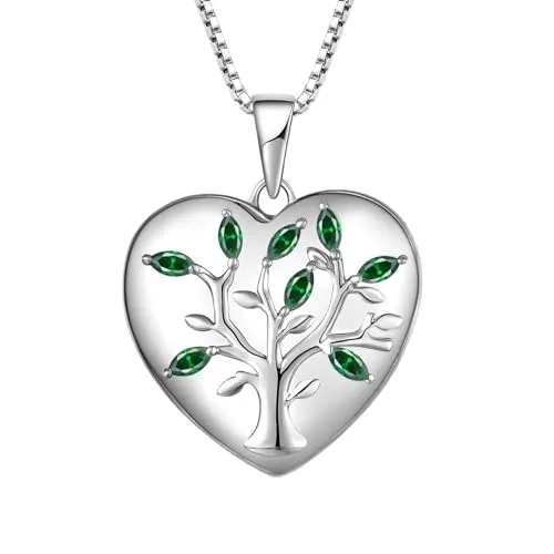 YL Collana Albero Vita Cuore Argento 925 Verde Smeraldo