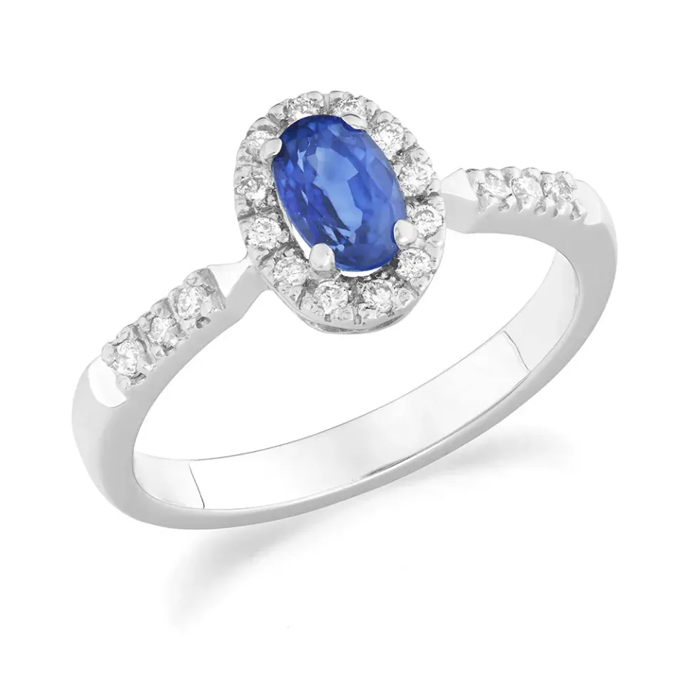Sinico Idilio Halo anello oro bianco zaffiro blu