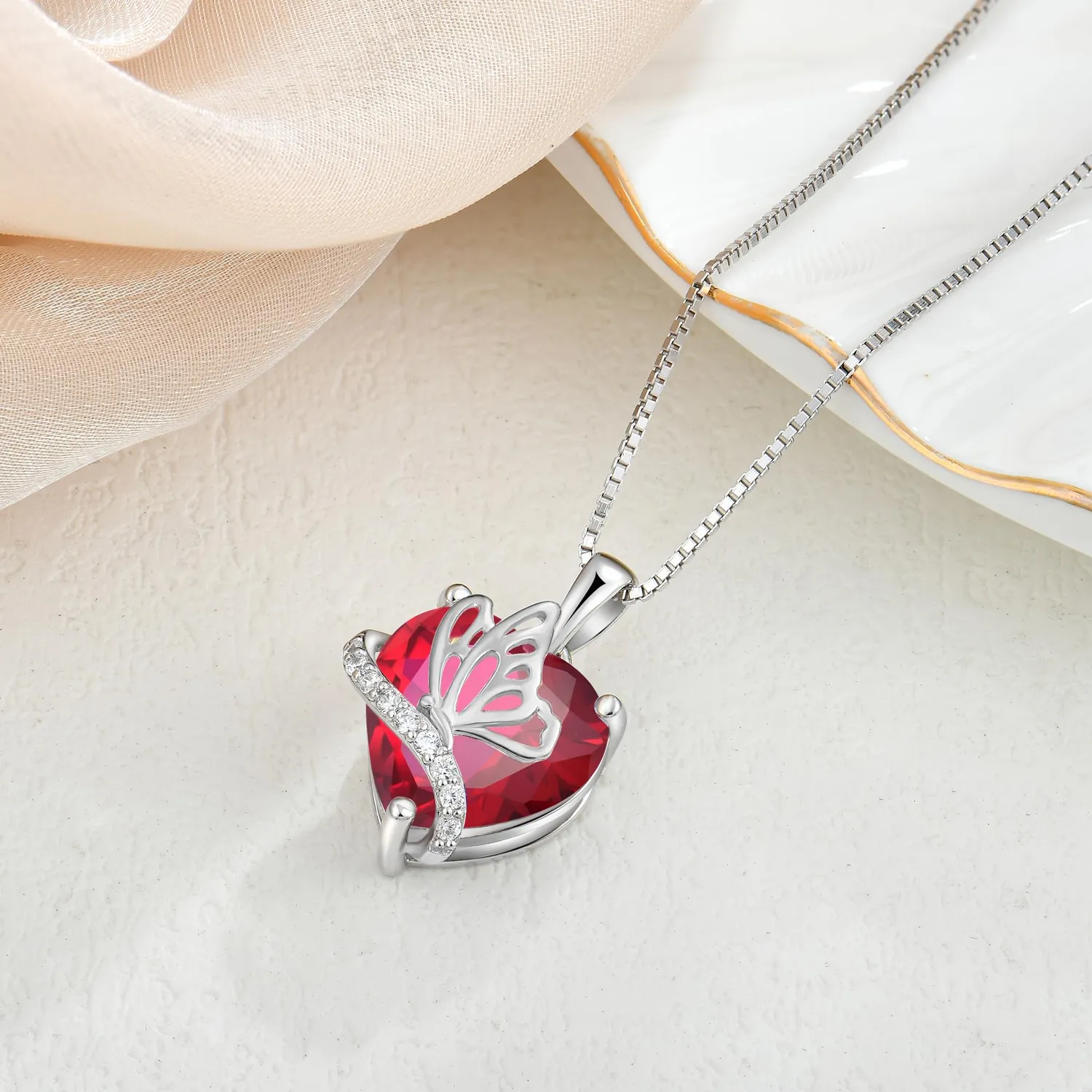 YL Farfalla Cuore collana argento 925 rubino luglio