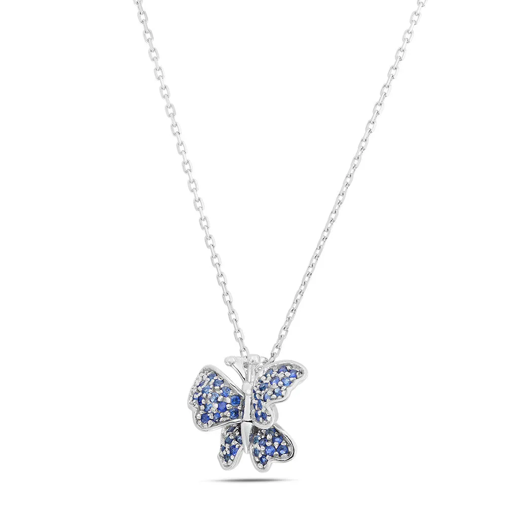 Sinico Good Luck Collana Farfalla Oro Bianco Zaffiri Blu 42 cm