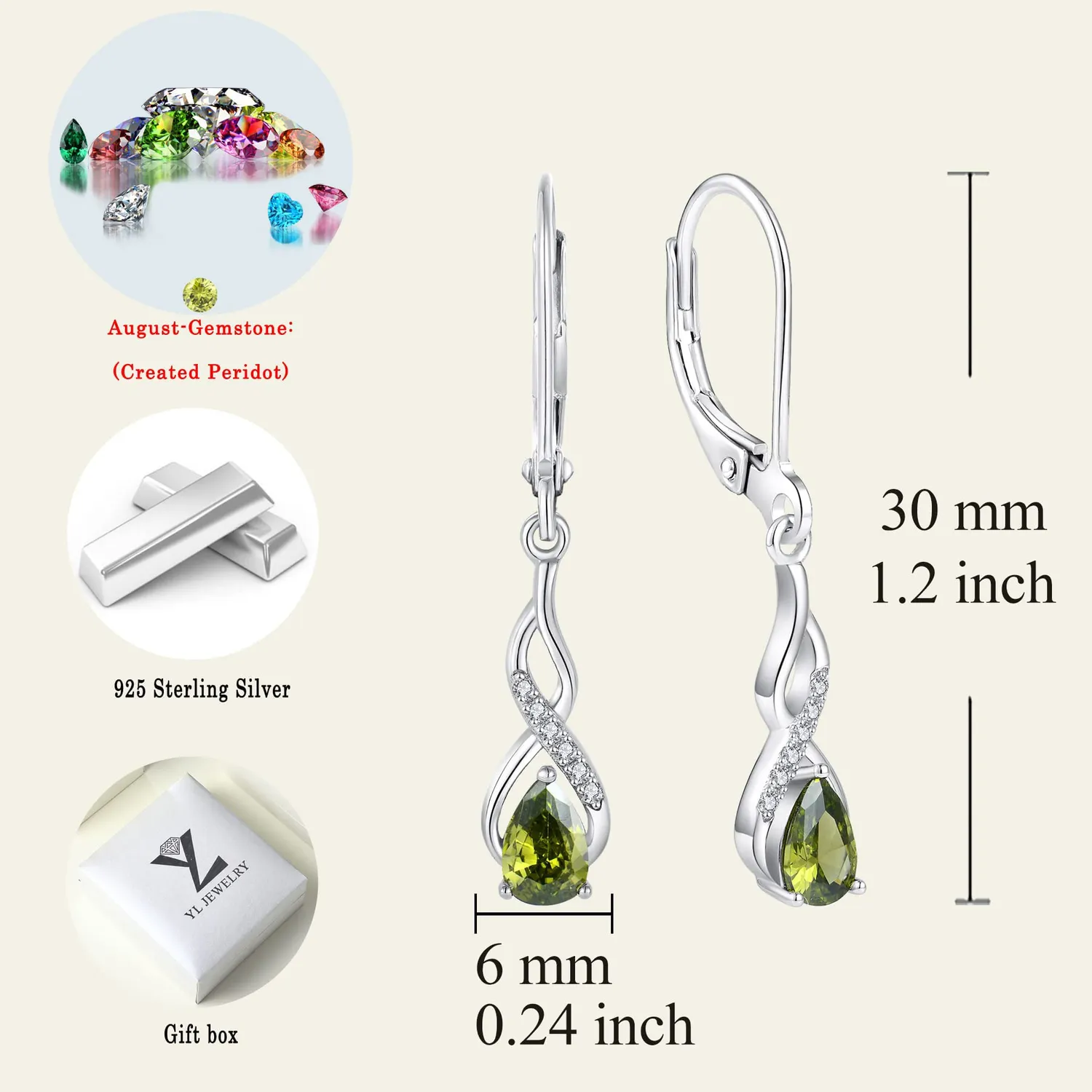 YL Infinito Orecchini Argento 925 Peridot Agosto