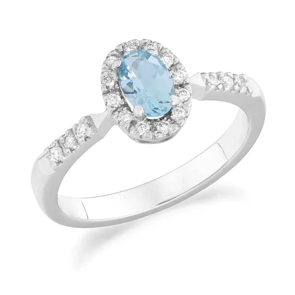 Sinico Idilio Halo anello oro bianco acquamarina