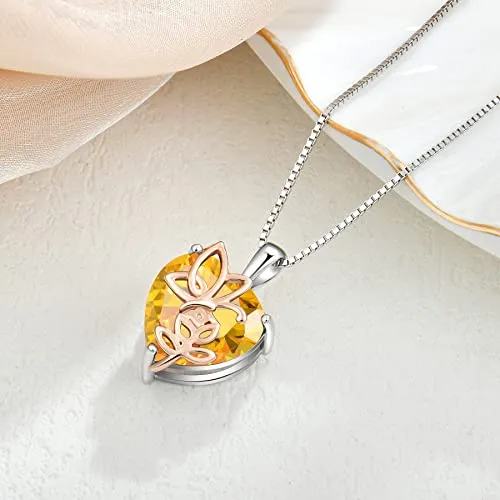 YL Rosa Farfalla Cuore Collana Argento 925 Citrino 45cm