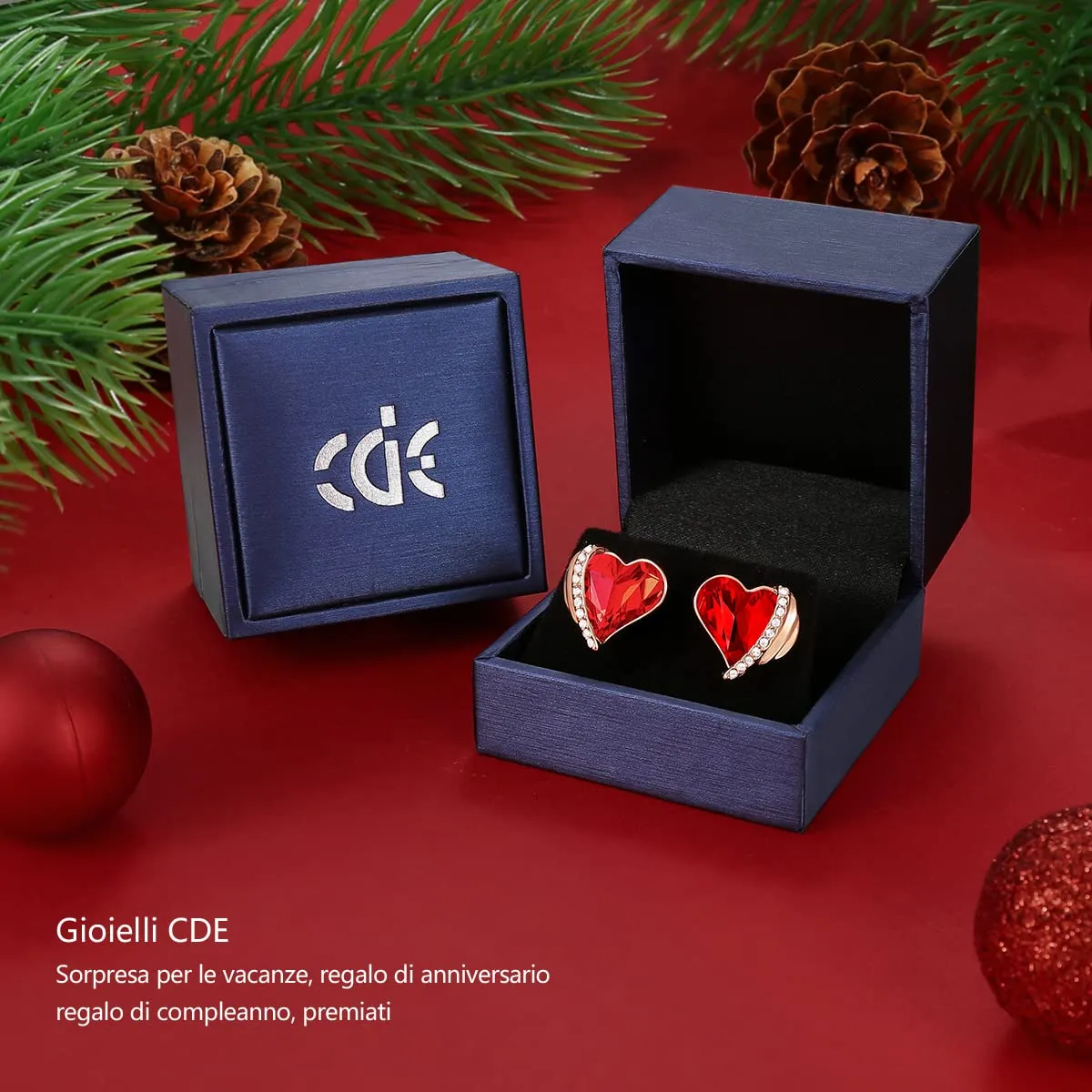 CDE Orecchini a Bottone Cuore Oro Bianco Cristalli
