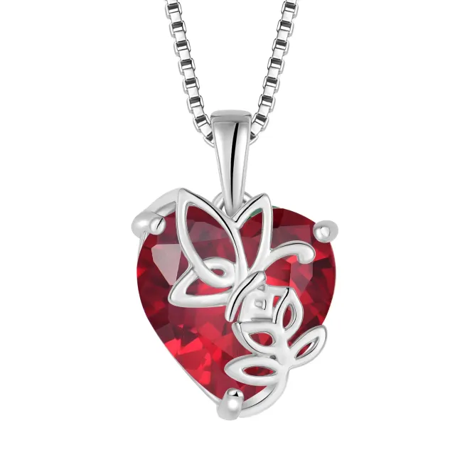 YL Collana Farfalla Cuore Argento 925 Rubino Luglio