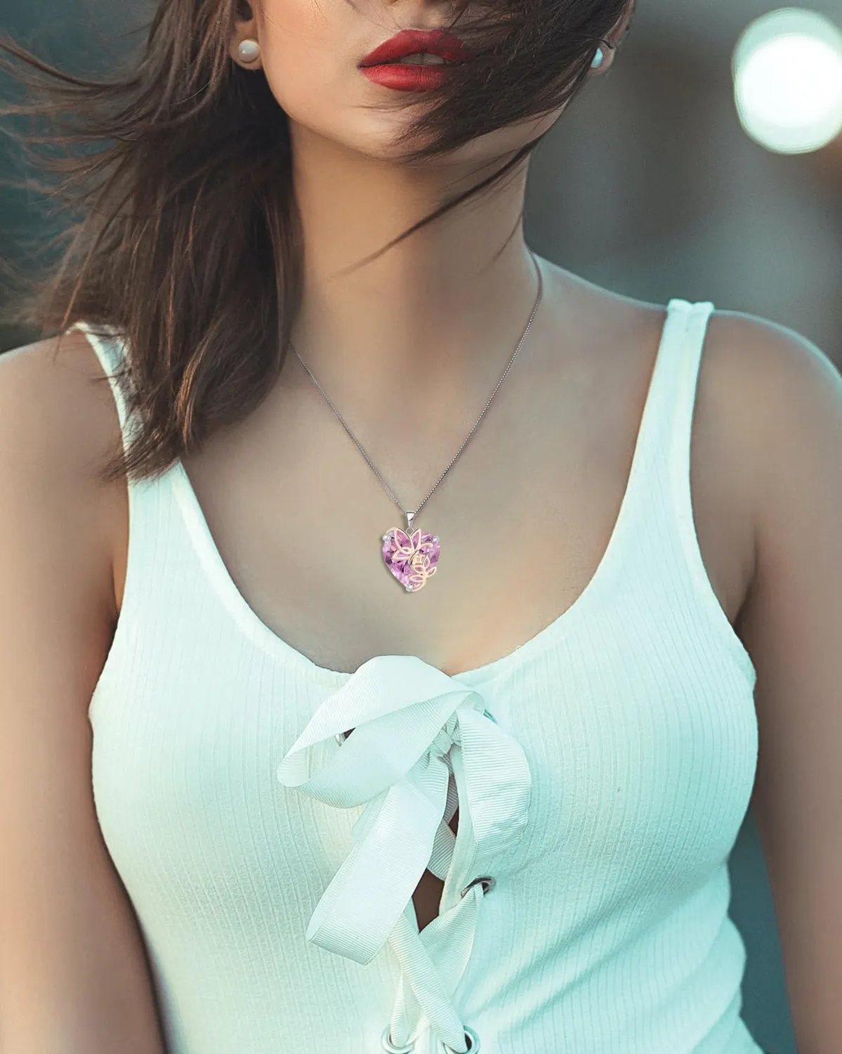YL Rosa Farfalla Cuore collana argento 925 opale ottobre