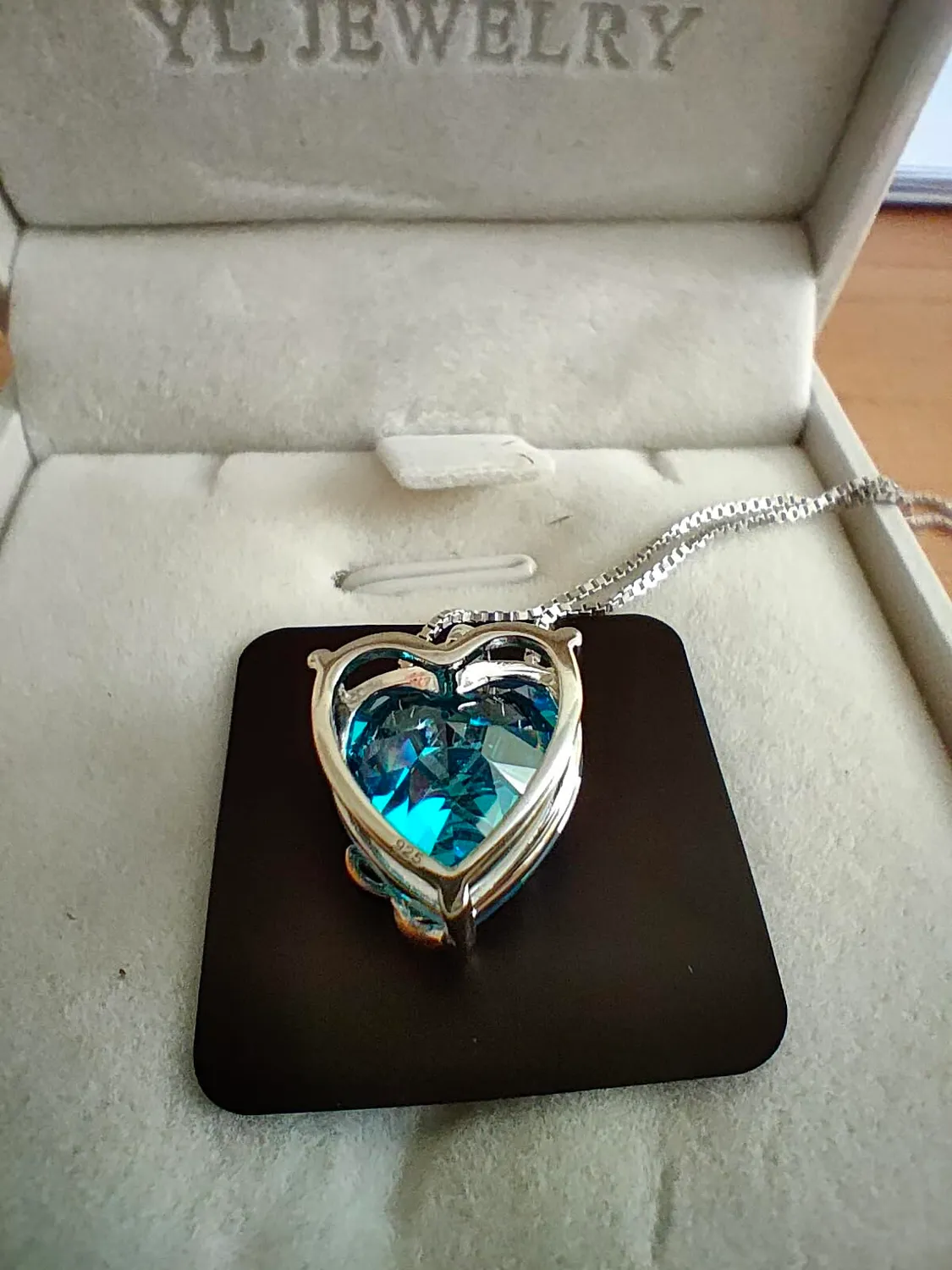 YL Rosa Farfalla Cuore Collana Argento 925 Acquamarina
