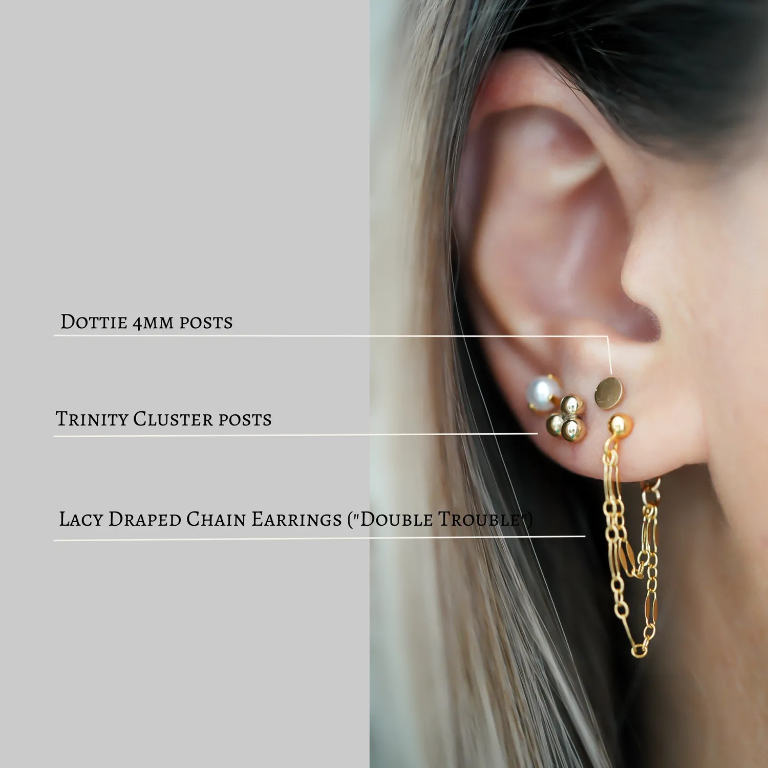 WordsByHeartCo Lacy Draped orecchini catena argento 925