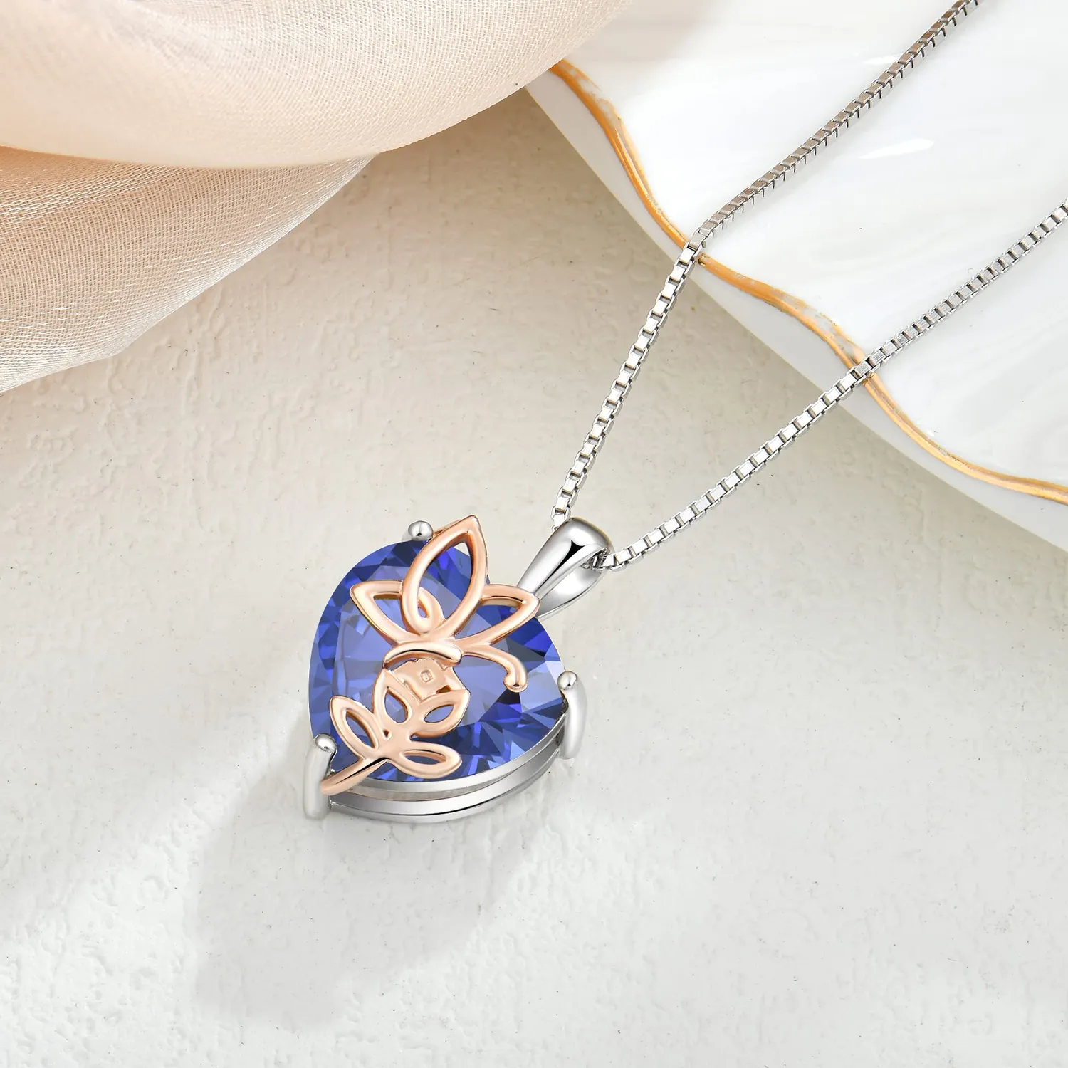 YL Rosa Farfalla Cuore collana argento 925 tanzanite dicembre