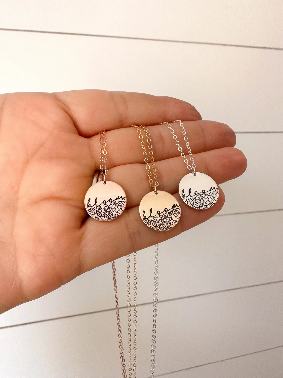 WordsByHeartCo Bloom collana floreale argento 925 disco