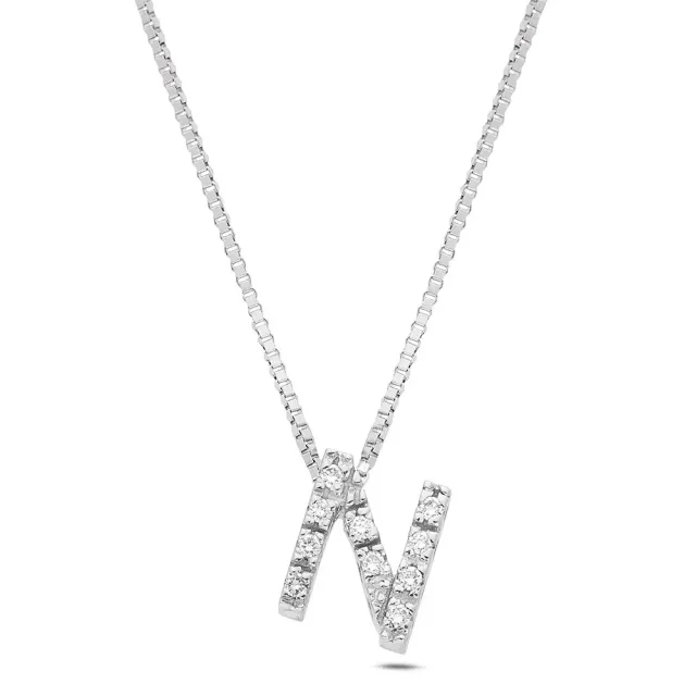Sinico Letters N piccola collana oro bianco diamanti 42cm