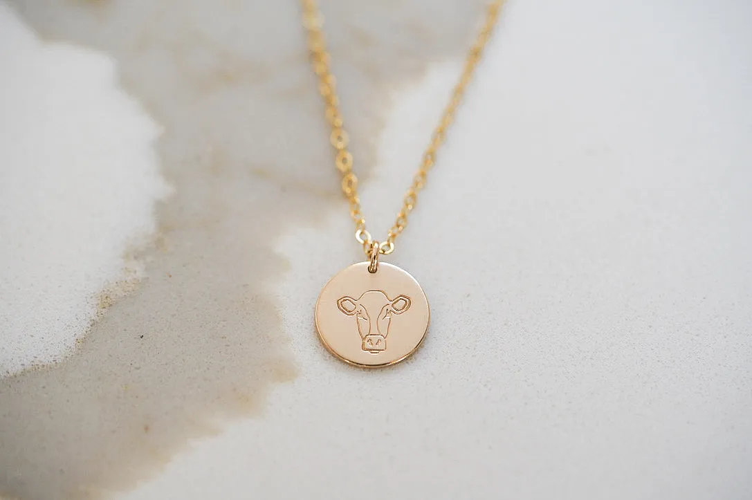 WordsByHeartCo Happy Heifer Cow Disc collana argento 45cm mucca