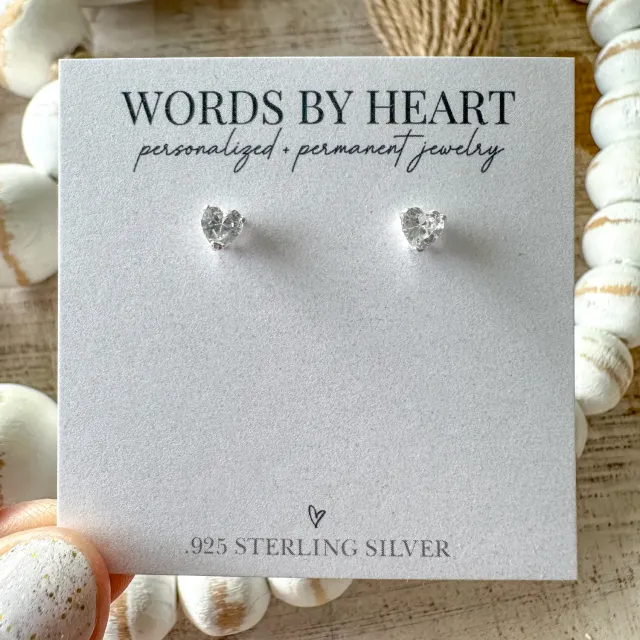 WordsByHeartCo 5mm Heart CZ orecchini cuore argento 925