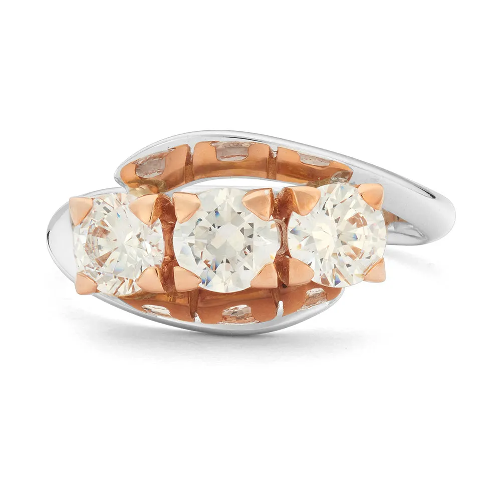 Sinico Trilogy anello oro bianco rosa zirconi bianchi