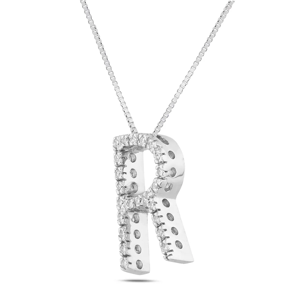 Sinico Letters R grande collana oro bianco diamanti