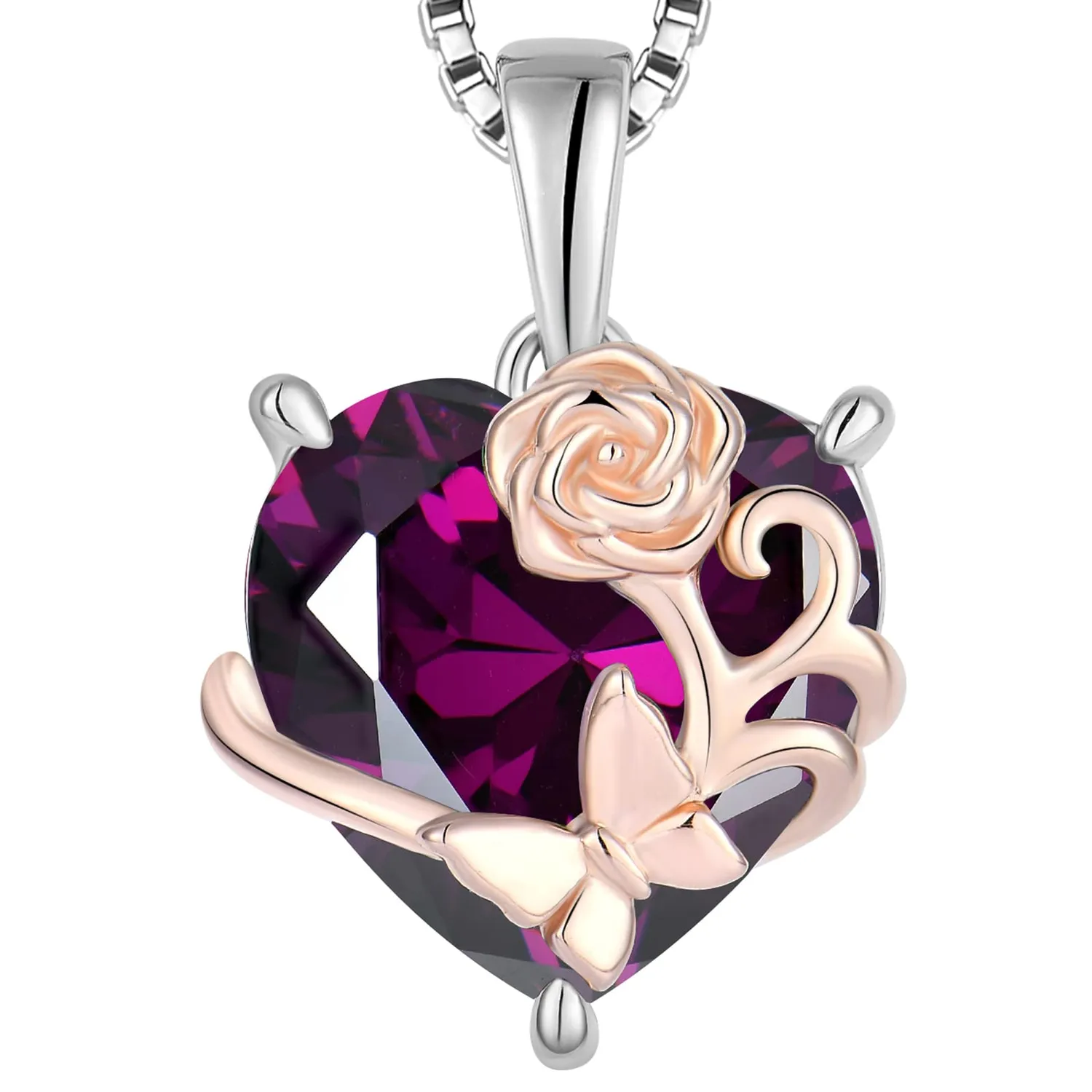YL Rosa Cuore collana argento rubino luglio
