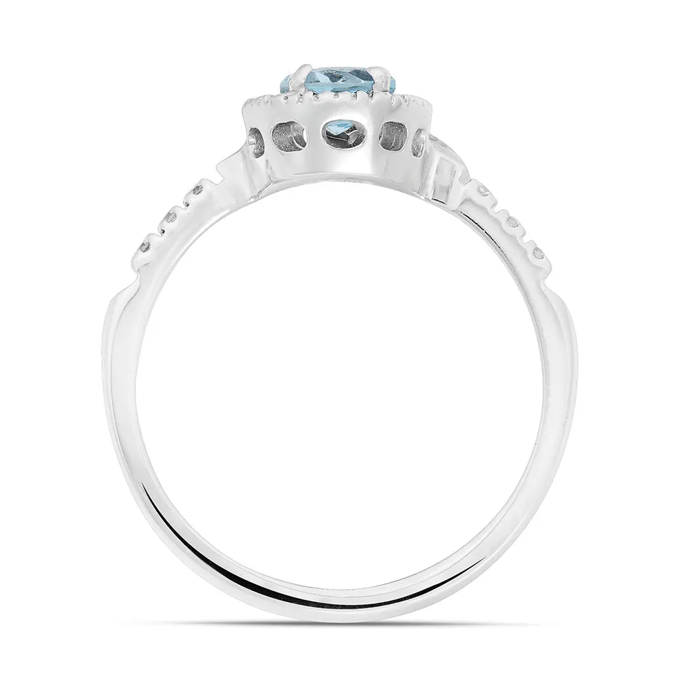 Sinico Idilio halo anello oro bianco 18kt acquamarina diamanti