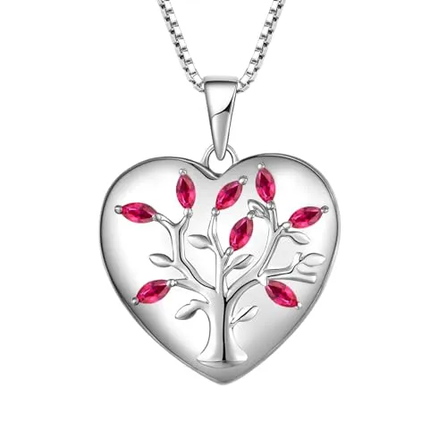 YL Albero della Vita collana argento cuore rubino 45 cm