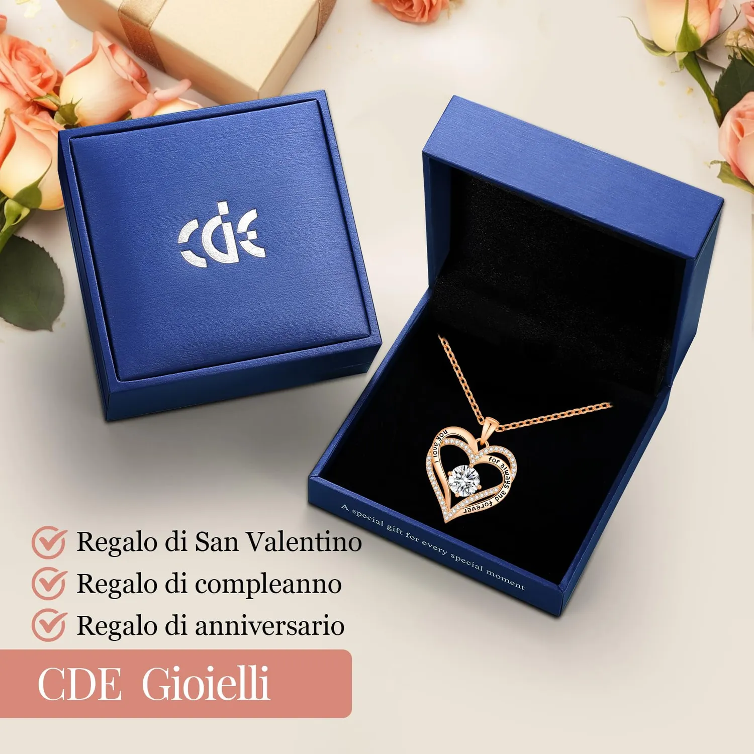 CDE Cuore collana oro rosa aprile pietra nascita