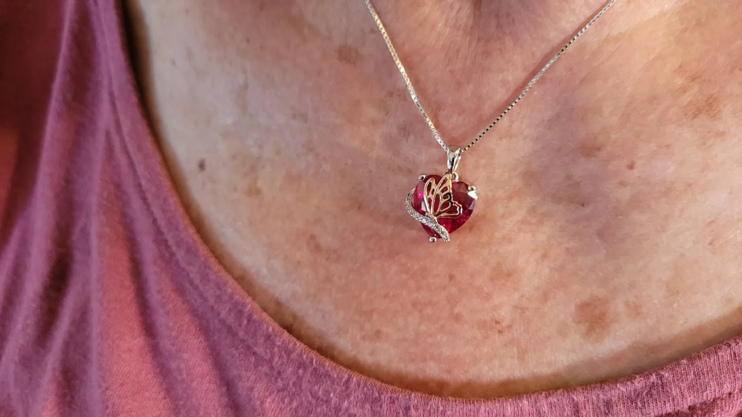 YL Farfalla Cuore collana argento 925 rubino luglio