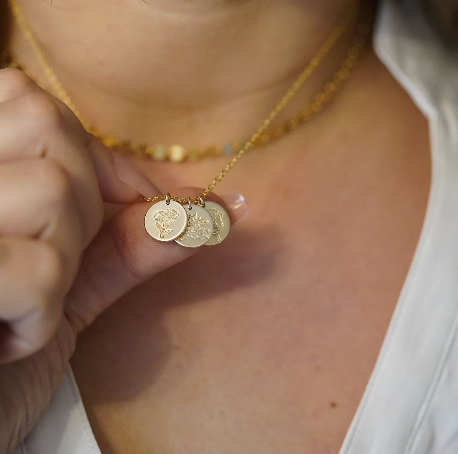 WordsByHeartCo Birth Flower collana dischi argento 925 fiore mese