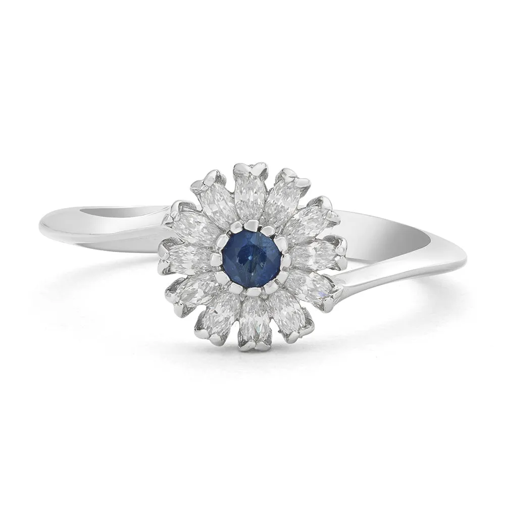 Sinico Classic anello fiore oro bianco 18Kt zaffiro blu