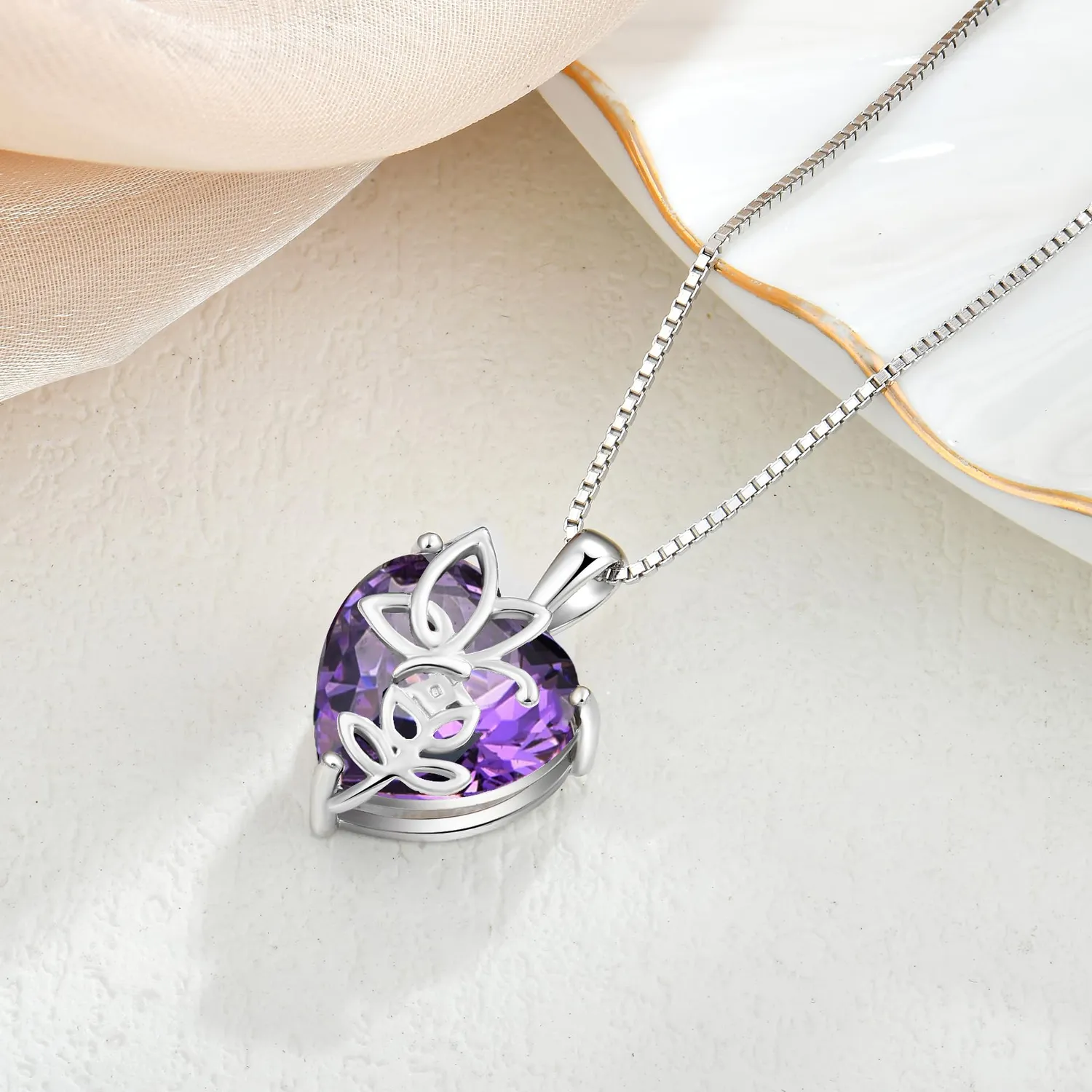 YL Rosa Farfalla Cuore collana argento 925 ametista febbraio