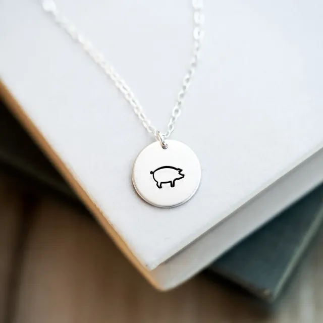 WordsByHeartCo Pig collana disco maialino argento 925