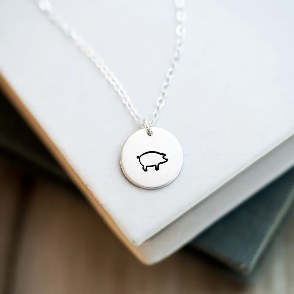 WordsByHeartCo Pig collana disco maialino argento 925
