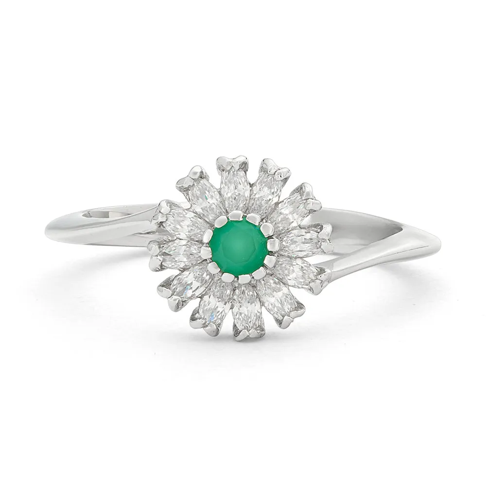 SINICO fiore anello oro bianco agata verde