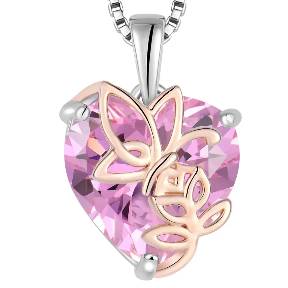 YL Rosa Farfalla Cuore collana argento 925 opale ottobre