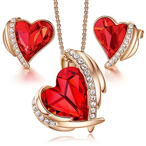 CDE Parure Collana e Orecchini Cuore Argento con Cristalli