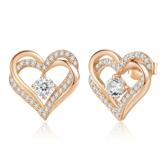 CDE Cuore Orecchini Argento 925 Oro Rosa
