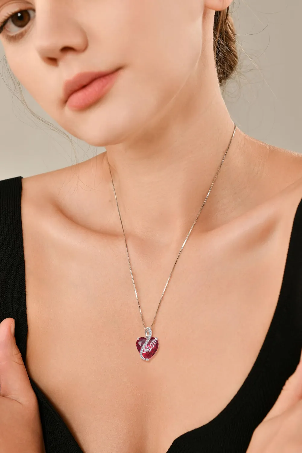 YL Cuore Mamma Collana Argento 925 Rubino Luglio