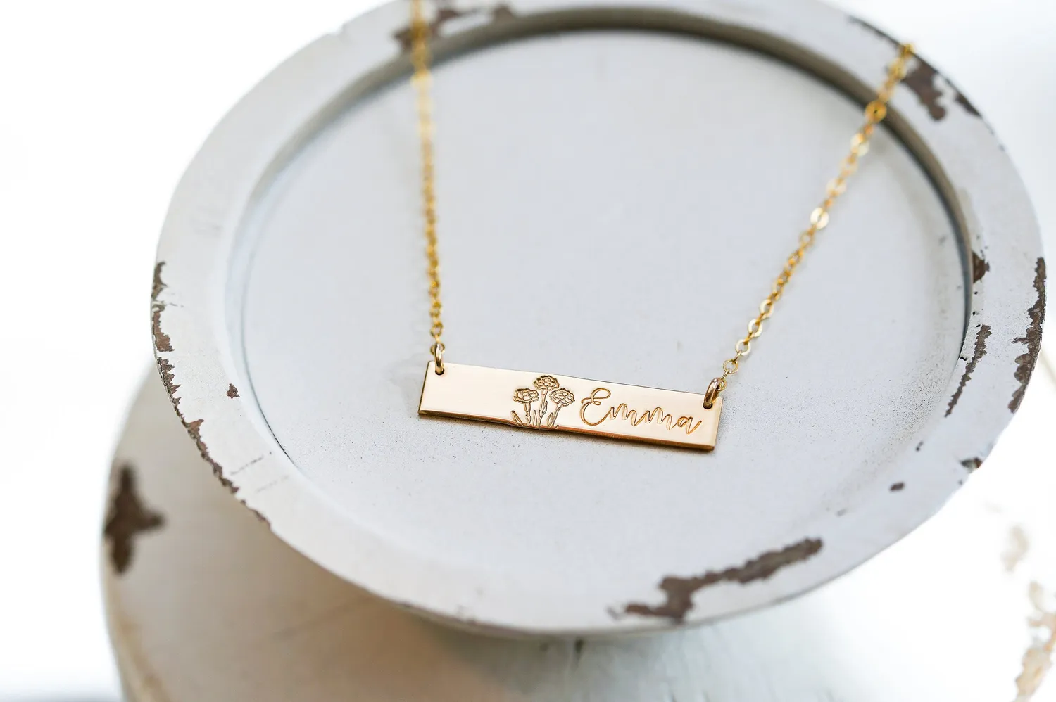 WordsByHeartCo Birth Flower Name Bar collana argento 925 45 cm