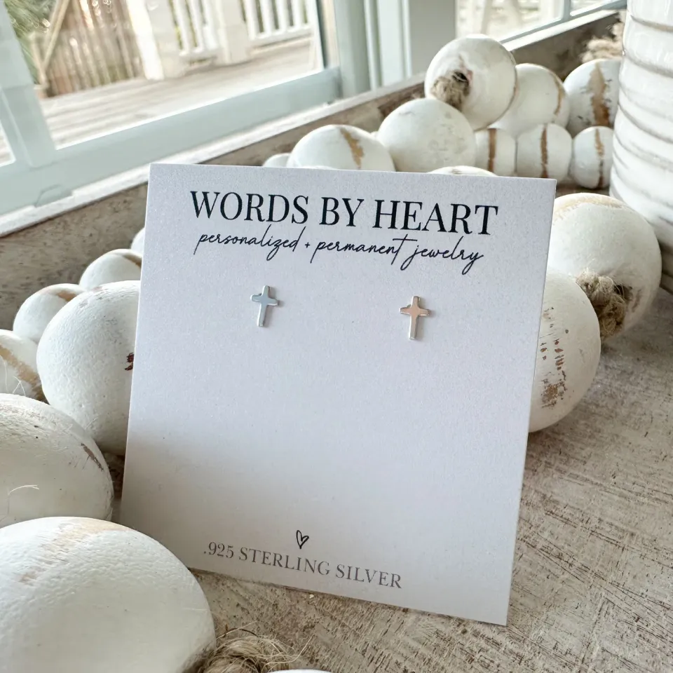 WordsByHeartCo Simple Cross orecchini a lobo argento 925 croce piccola