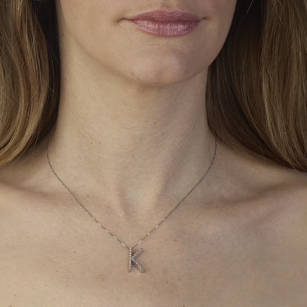Sinico Letters Collana Lettera K Oro Bianco Diamanti 0,13 ct 42 cm