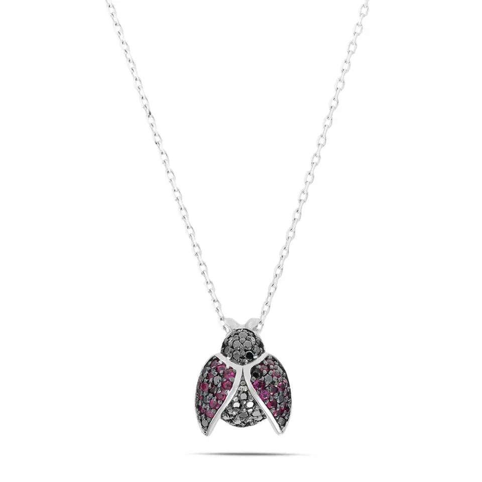 SINICO Good Luck Coccinella collana oro bianco rubini 42cm