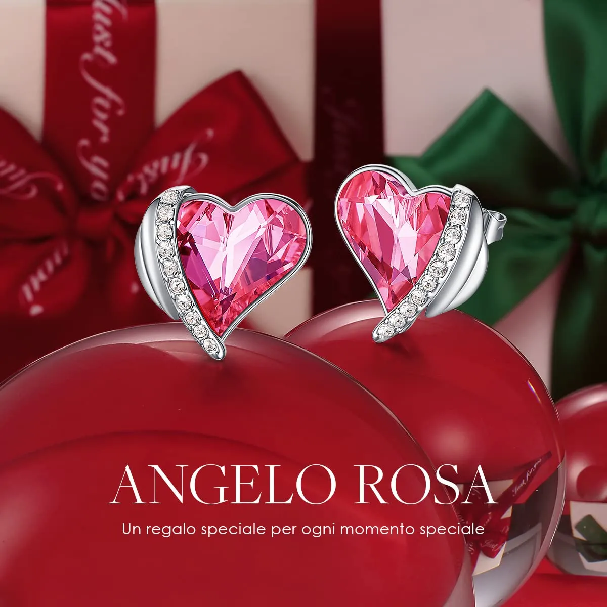 CDE Orecchini a Bottone Cuore Oro Rosa Ipoallergenici