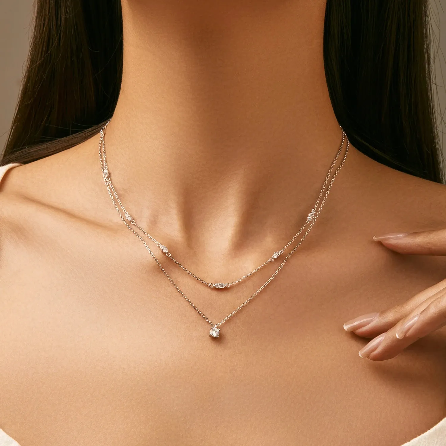 MODIAN Moissanite Double Layer collana argento 925 0,30 ct