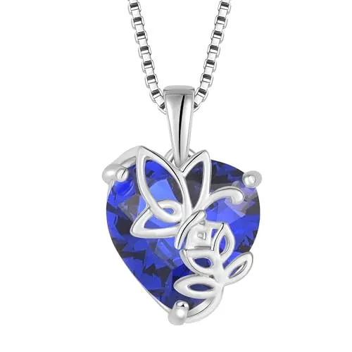 YL Cuore Rosa Farfalla collana argento 925 zaffiro settembre